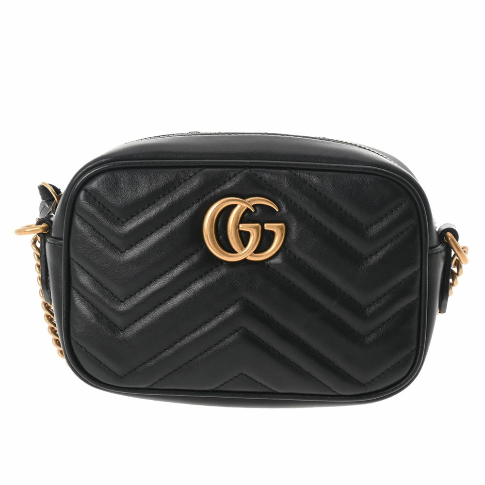 GUCCI GG Marmont Quilted Bag Black Calfskin Shoulder